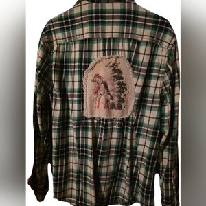 Comfy Flannel Plaid Shirt Indian Chief on back